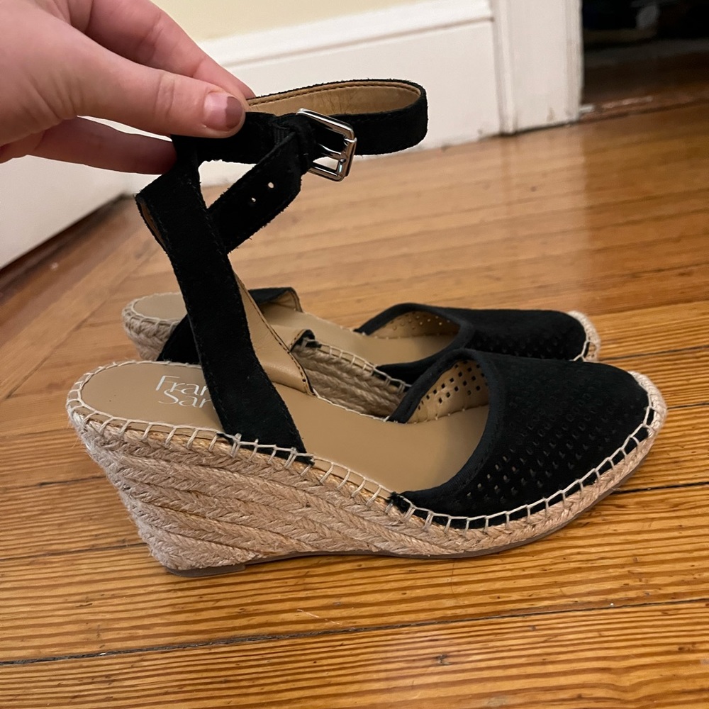 Franco Sarto Mirage 2 black espadrille wedge sandals, women’s size 7